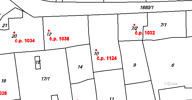 Dubeč 1124, Praha na parcele st. 10 v KÚ Dubeč, Katastrální mapa