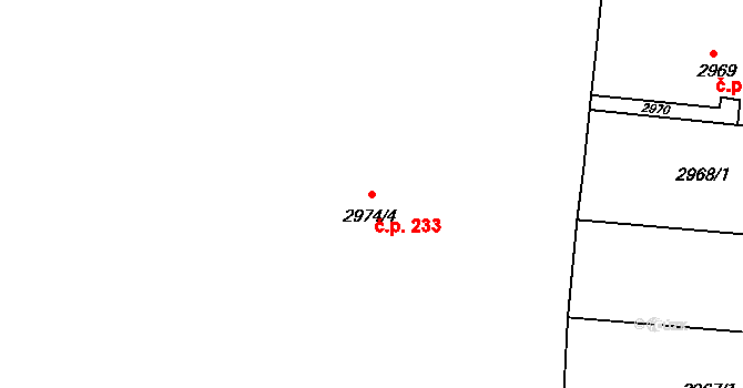 Smíchov 233, Praha na parcele st. 2974/4 v KÚ Smíchov, Katastrální mapa