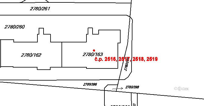Stodůlky 2516,2517,2518,2519, Praha na parcele st. 2780/163 v KÚ Stodůlky, Katastrální mapa