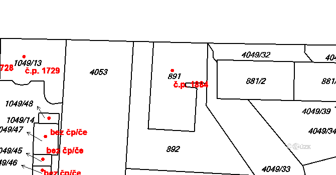 Dejvice 1884, Praha na parcele st. 891 v KÚ Dejvice, Katastrální mapa