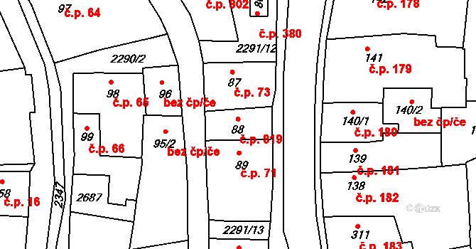 Rožmitál pod Třemšínem 819 na parcele st. 88 v KÚ Rožmitál pod Třemšínem, Katastrální mapa