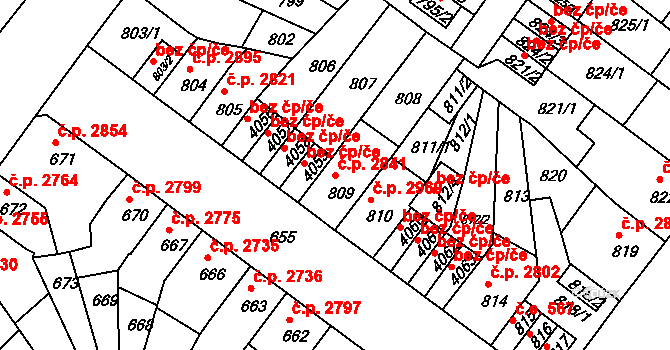 Chomutov 2841 na parcele st. 809 v KÚ Chomutov II, Katastrální mapa