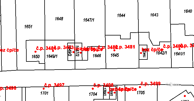 Chomutov 3482 na parcele st. 1646 v KÚ Chomutov II, Katastrální mapa