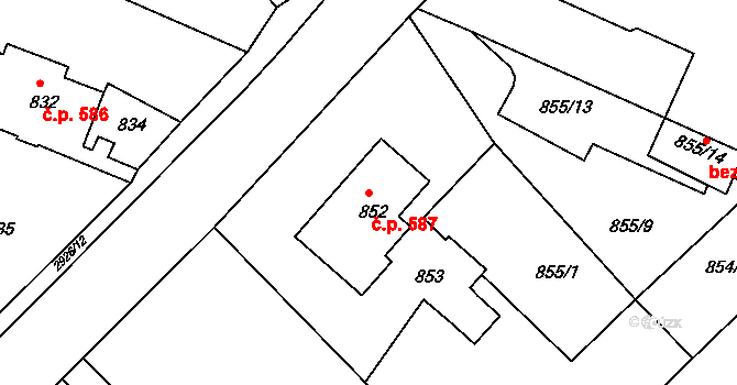 Rumburk 1 587, Rumburk na parcele st. 852 v KÚ Rumburk, Katastrální mapa