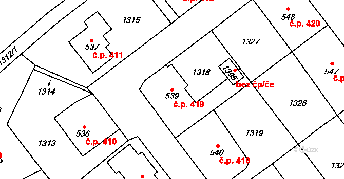 Žacléř 419 na parcele st. 539 v KÚ Žacléř, Katastrální mapa