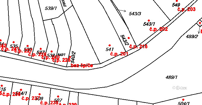 Rajhradice 201 na parcele st. 541 v KÚ Rajhradice, Katastrální mapa