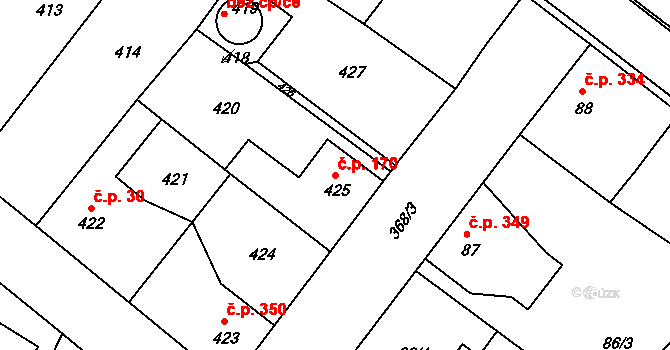 Týnec nad Labem 170 na parcele st. 425 v KÚ Týnec nad Labem, Katastrální mapa