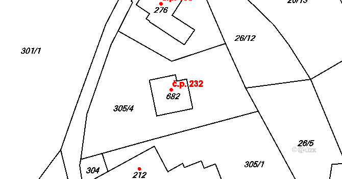Mašov 232, Turnov na parcele st. 682 v KÚ Mašov u Turnova, Katastrální mapa