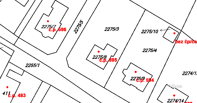 Nový Malín 595 na parcele st. 2275/8 v KÚ Nový Malín, Katastrální mapa