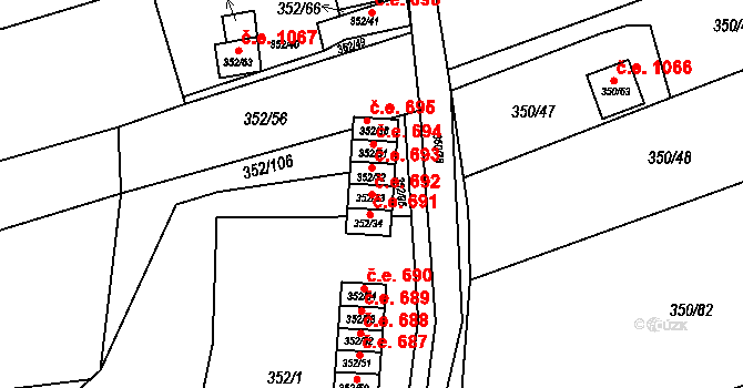 Sedlešovice 692, Nový Šaldorf-Sedlešovice na parcele st. 352/33 v KÚ Sedlešovice, Katastrální mapa