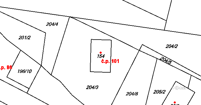 Kobeřice 101, Hradčany-Kobeřice na parcele st. 154 v KÚ Kobeřice, Katastrální mapa