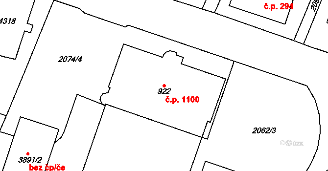 Žichlínské Předměstí 1100, Lanškroun na parcele st. 922 v KÚ Lanškroun, Katastrální mapa