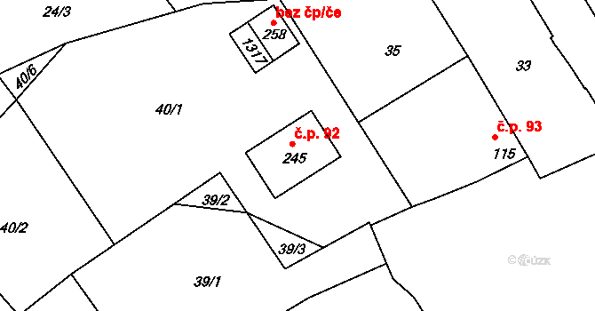 Rostěnice 92, Rostěnice-Zvonovice na parcele st. 245 v KÚ Rostěnice, Katastrální mapa