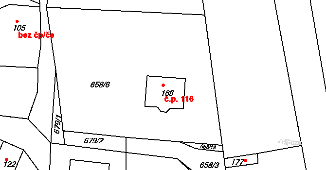 Komárno 116 na parcele st. 168 v KÚ Komárno, Katastrální mapa