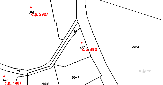 Varnsdorf 492 na parcele st. 68 v KÚ Varnsdorf, Katastrální mapa