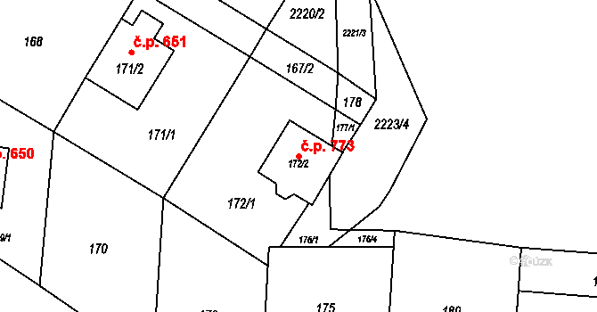 Horní Těrlicko 773, Těrlicko na parcele st. 172/2 v KÚ Horní Těrlicko, Katastrální mapa