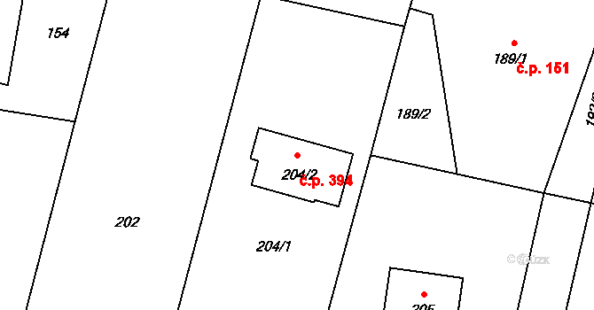 Chotěbuz 394 na parcele st. 204/2 v KÚ Chotěbuz, Katastrální mapa