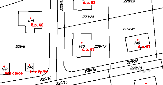 Kunčí 63, Slatiňany na parcele st. 146 v KÚ Kunčí, Katastrální mapa