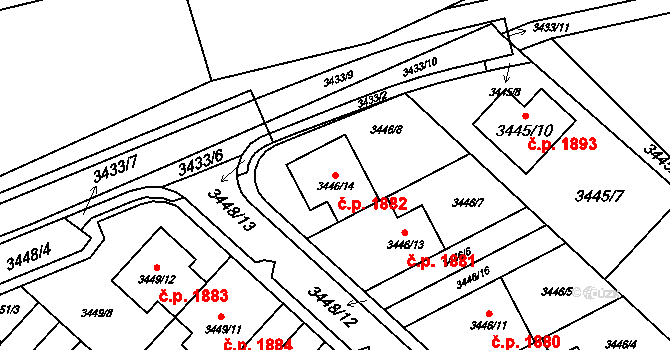 Kuřim 1882 na parcele st. 3446/14 v KÚ Kuřim, Katastrální mapa