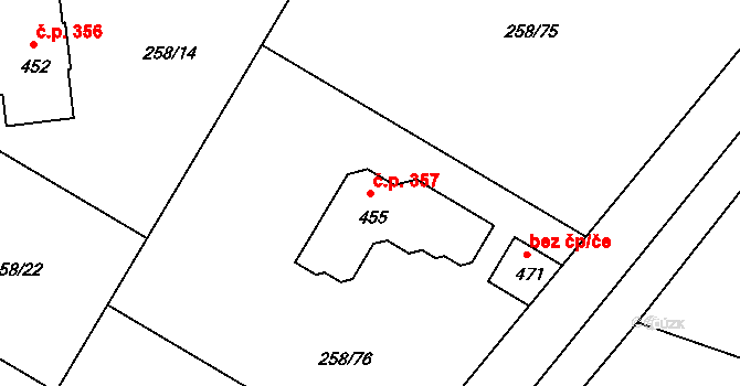 Braškov 357 na parcele st. 455 v KÚ Braškov, Katastrální mapa