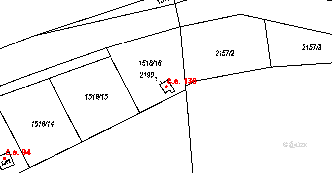 Tišnov 136 na parcele st. 2190 v KÚ Tišnov, Katastrální mapa