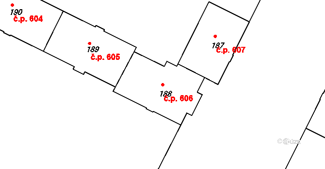 Poruba 606, Ostrava na parcele st. 188 v KÚ Poruba, Katastrální mapa