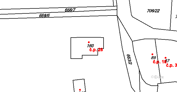 Obora u Cerhonic 26, Cerhonice na parcele st. 160 v KÚ Cerhonice, Katastrální mapa