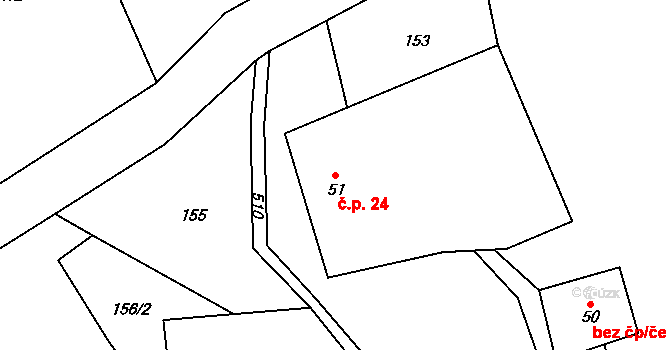 Jimramovské Pavlovice 24, Věcov na parcele st. 51 v KÚ Jimramovské Pavlovice, Katastrální mapa
