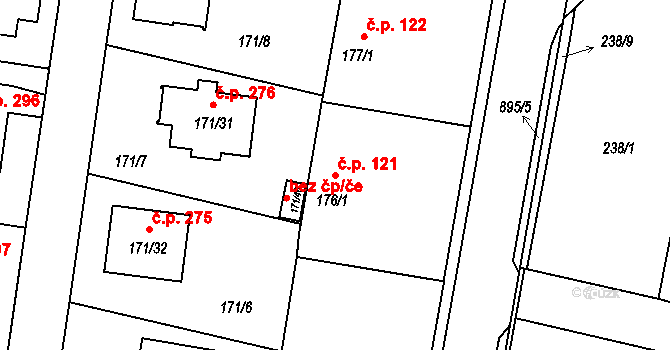 Otice 121 na parcele st. 176/1 v KÚ Otice, Katastrální mapa