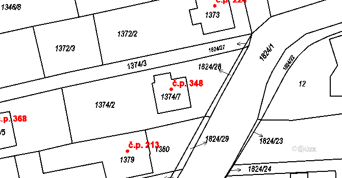 Markvartovice 348 na parcele st. 1374/7 v KÚ Markvartovice, Katastrální mapa