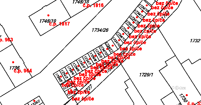 Karviná 43899196 na parcele st. 1734/9 v KÚ Karviná-město, Katastrální mapa