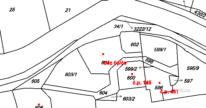 Bystřice nad Pernštejnem 44165196 na parcele st. 601 v KÚ Bystřice nad Pernštejnem, Katastrální mapa