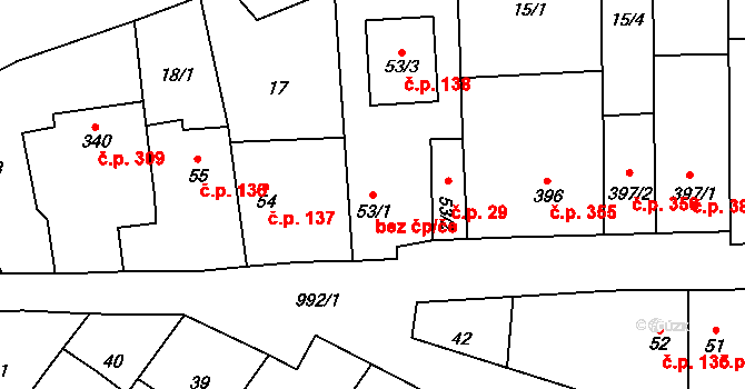 Chrast 47701196 na parcele st. 53/1 v KÚ Chrast, Katastrální mapa