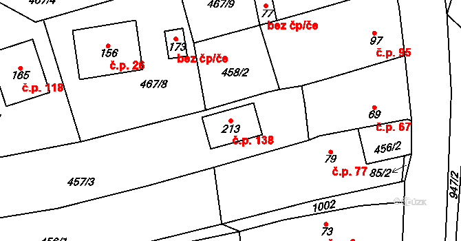 Kvíčovice 138 na parcele st. 213 v KÚ Kvíčovice, Katastrální mapa