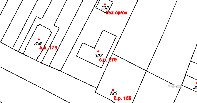 Bohutice 279 na parcele st. 397 v KÚ Bohutice, Katastrální mapa