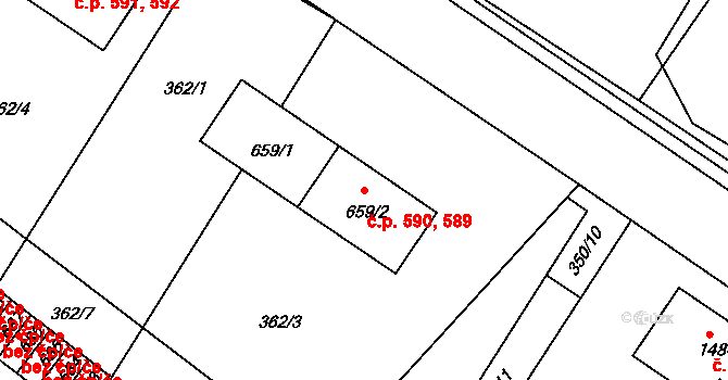 Letohrad 589,590 na parcele st. 659/1 v KÚ Letohrad, Katastrální mapa