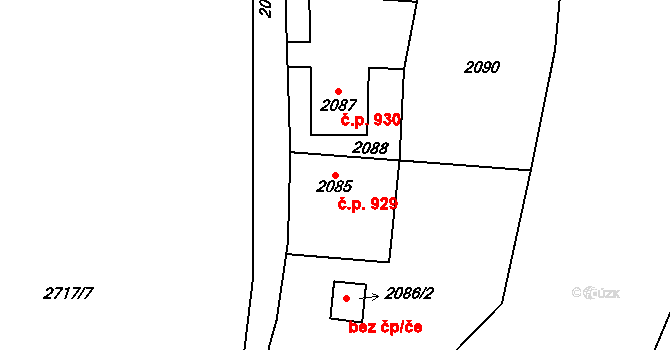 Český Těšín 929 na parcele st. 2085 v KÚ Český Těšín, Katastrální mapa