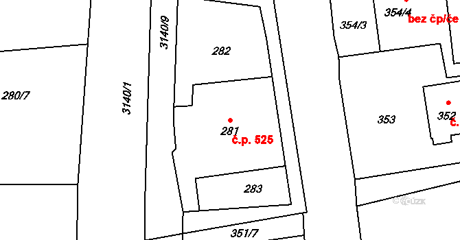Horní Suchá 525 na parcele st. 281 v KÚ Horní Suchá, Katastrální mapa