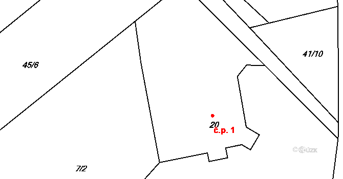 Jenišovice 1, Býkev na parcele st. 20 v KÚ Jenišovice u Mělníka, Katastrální mapa