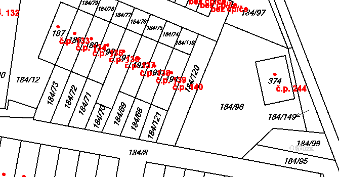 Únětice 140 na parcele st. 194 v KÚ Únětice u Prahy, Katastrální mapa