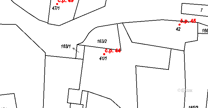 Dražice 44 na parcele st. 41/1 v KÚ Dražice u Tábora, Katastrální mapa