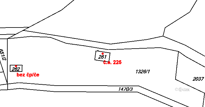 Suchý Důl 225 na parcele st. 261 v KÚ Suchý Důl, Katastrální mapa