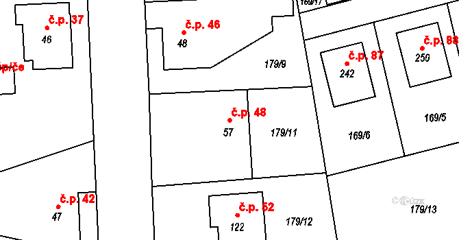Počaply 48, Sezemice na parcele st. 57 v KÚ Počaply nad Loučnou, Katastrální mapa