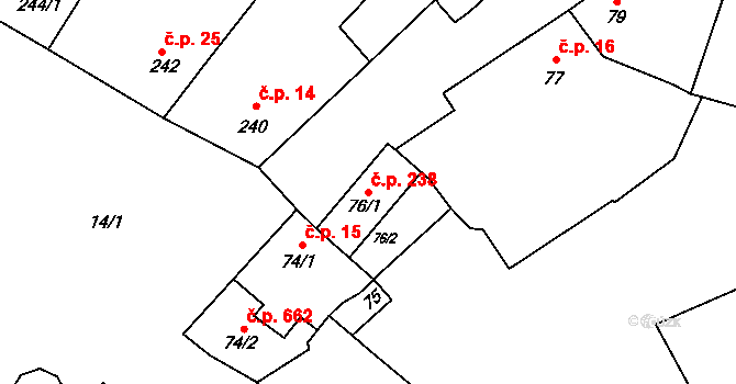Rájec 238, Rájec-Jestřebí na parcele st. 76/1 v KÚ Rájec nad Svitavou, Katastrální mapa