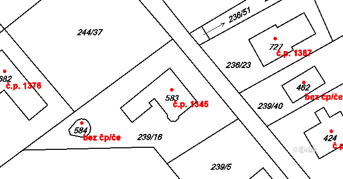 Nová Hospoda 1345, Kamenice na parcele st. 583 v KÚ Štiřín, Katastrální mapa