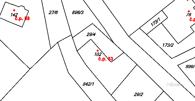 Řepová 33, Mohelnice na parcele st. 102 v KÚ Řepová, Katastrální mapa