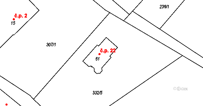 Bor 22, Nedrahovice na parcele st. 61 v KÚ Bor u Sedlčan, Katastrální mapa