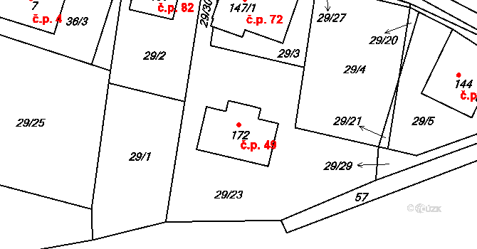 Roudnice 49, Jestřabí v Krkonoších na parcele st. 172 v KÚ Roudnice v Krkonoších, Katastrální mapa