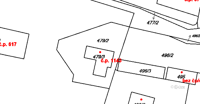 Mohelnice 1143 na parcele st. 479/3 v KÚ Mohelnice, Katastrální mapa