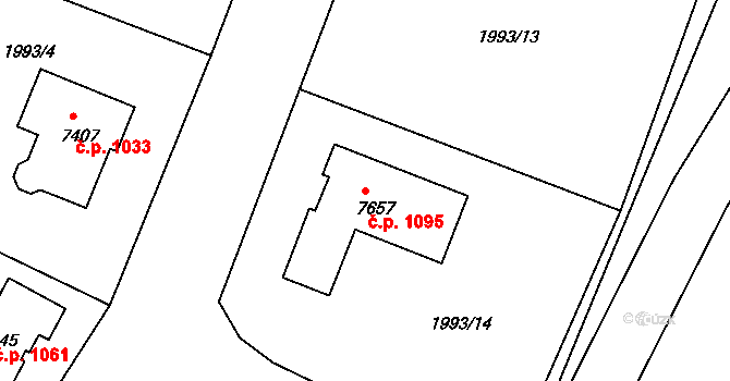 Borovina 1095, Třebíč na parcele st. 7657 v KÚ Třebíč, Katastrální mapa